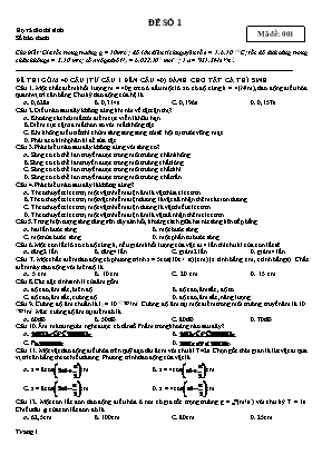 Đề thi thử THPT Quốc gia môn Vật lý lần 1 - Mã đề 001 - Năm học 2018-2019 - Trường THPT Lý Thái Tổ (Có đáp án)